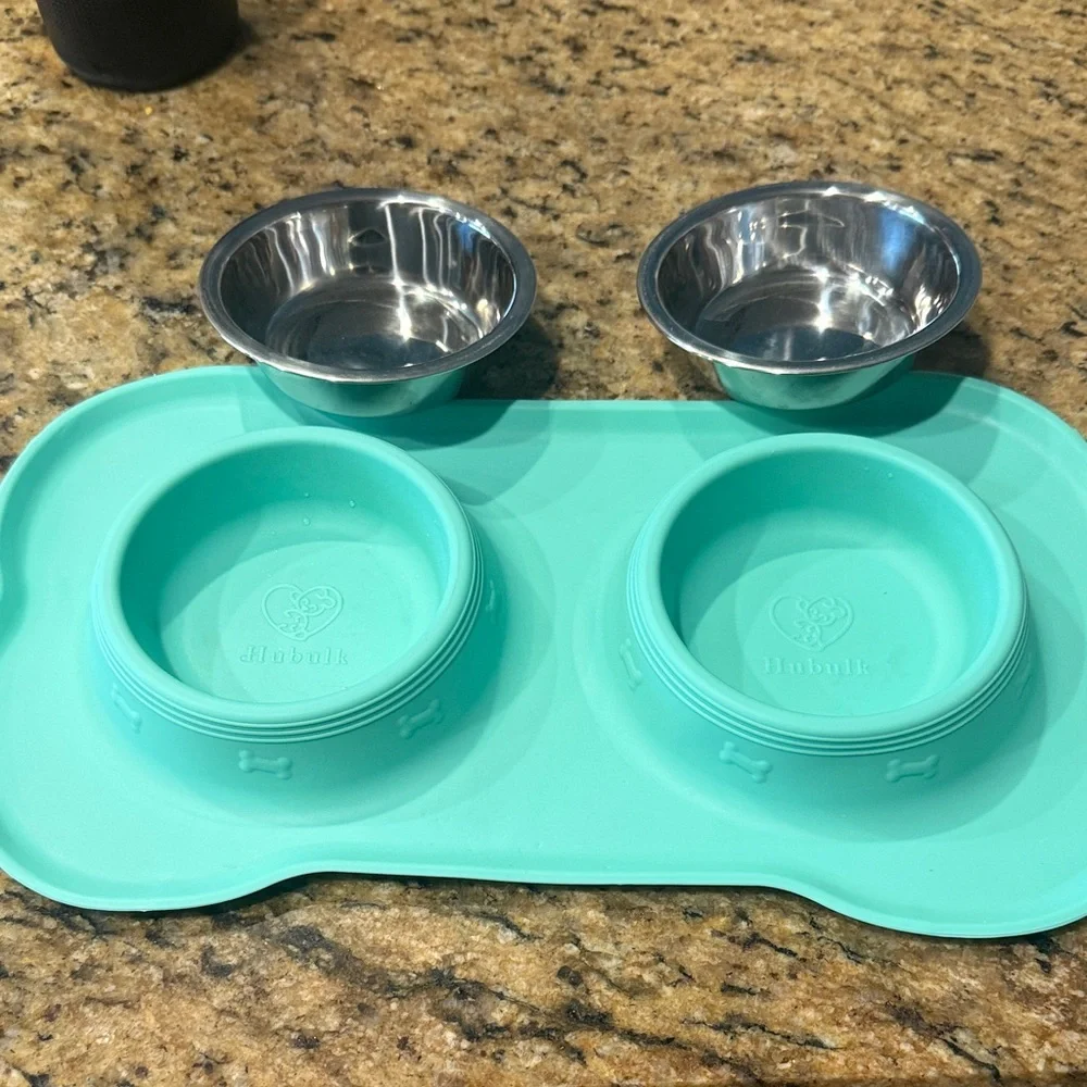 Stainless Steel Pet Bowls with Aqua Mat-Small